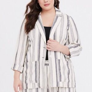 torrid Linen Blazer Stripe Grey Jacket Long Sleeves Dual Button Front Pockets 3X